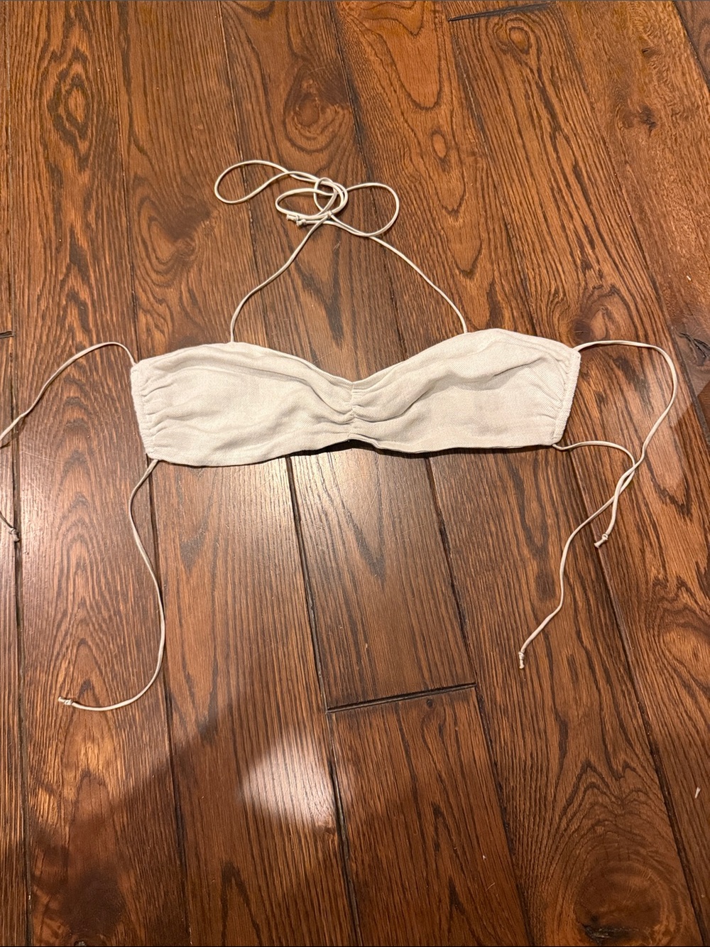 Cream Strapless Tie Halter Tank Top